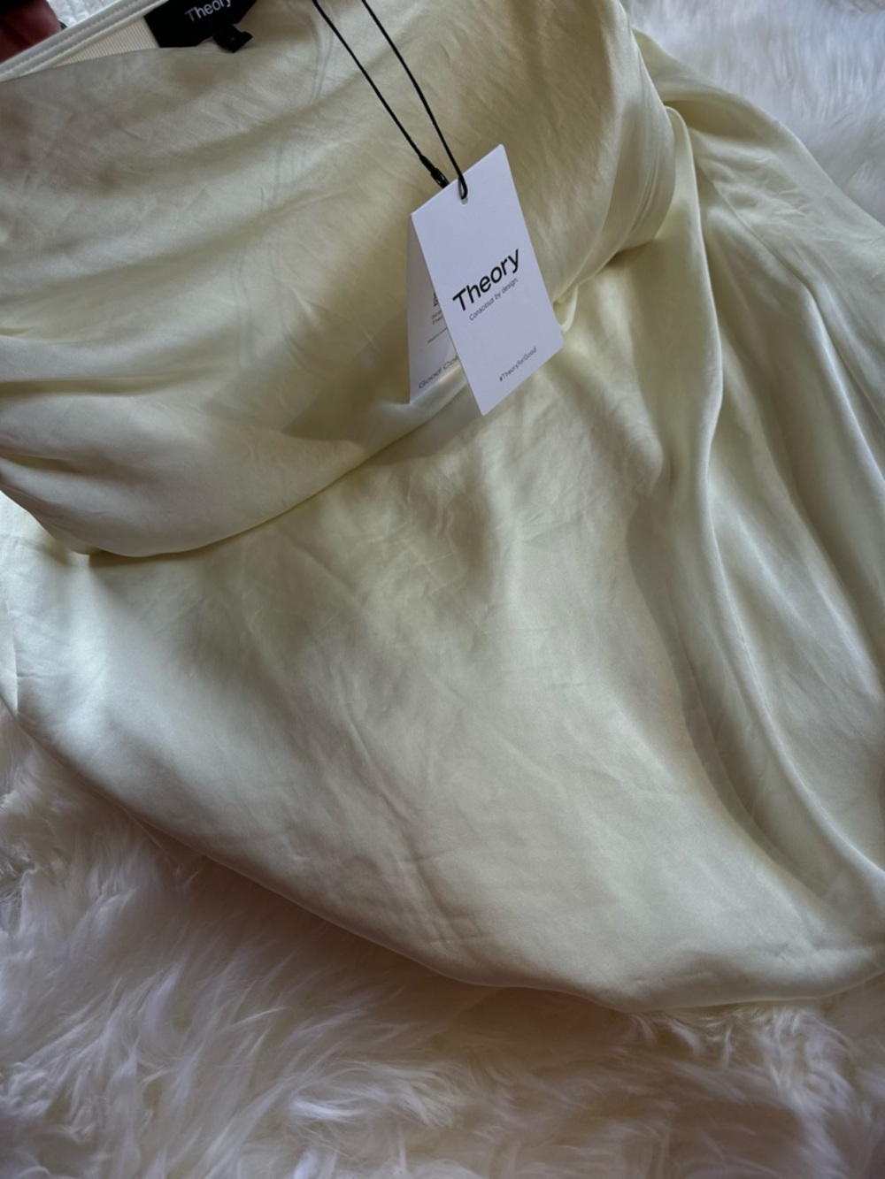 🤍 Theory Side Ruched Satin Skirt – Lemongrass – New With Tags - Picture 14 of 15